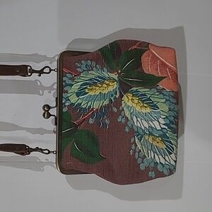 Mercedes Sherwood Design Brown Tropical Crossbody Framed Kiss Lock Bag Purse